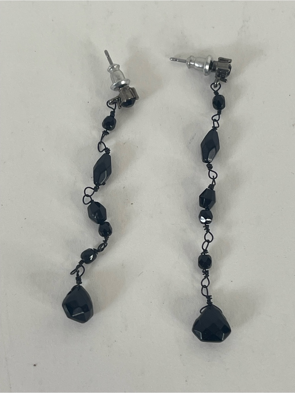 Black Beaded Drop Earrings - Petite Dangle Earrings